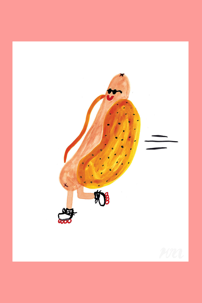 Hot Dog Rollerblading Food Print
