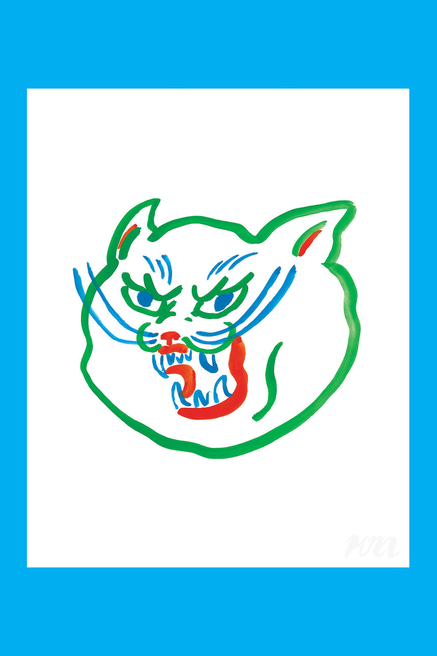 Green Cat Head Print