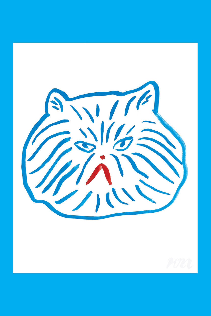 Blue Cat Head Print