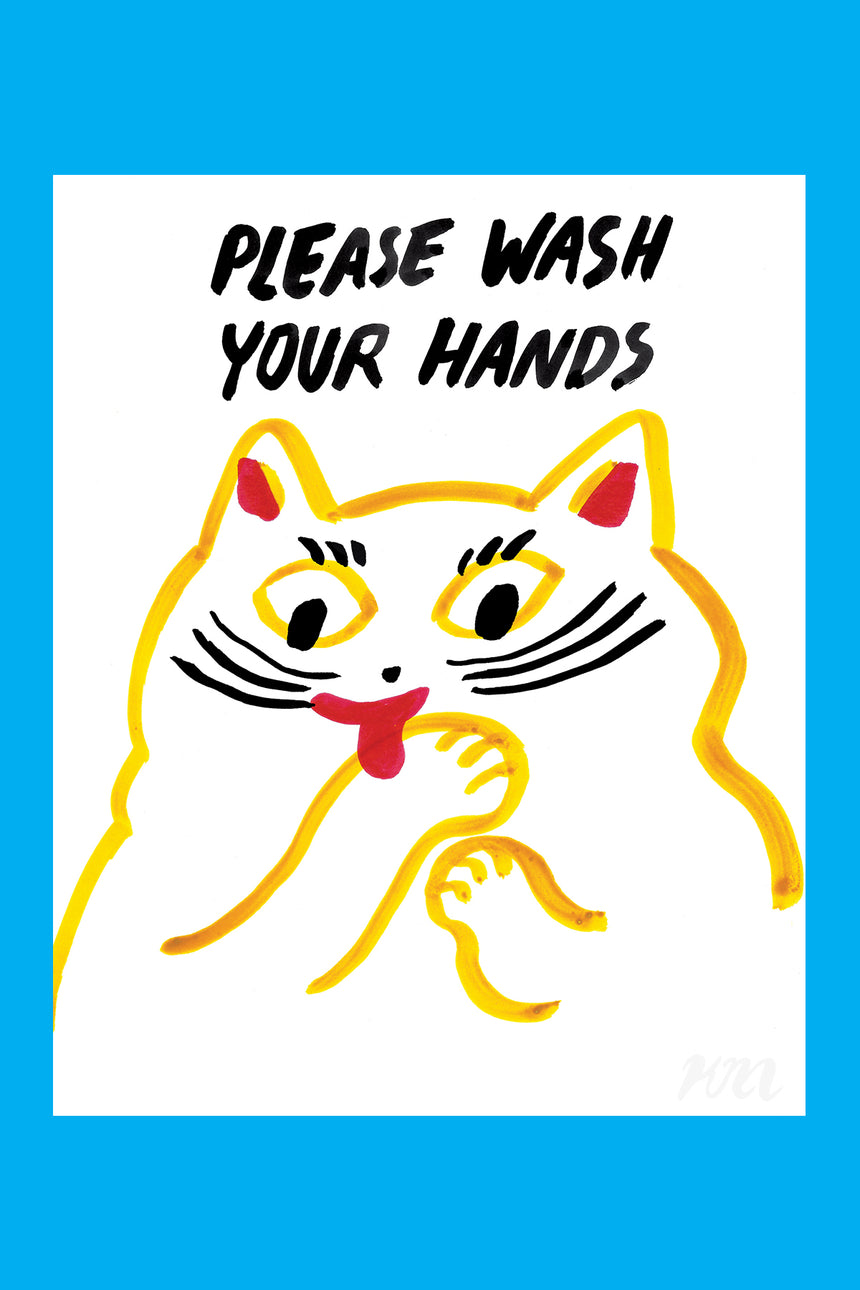 Please Wash Your Hands Cat Print