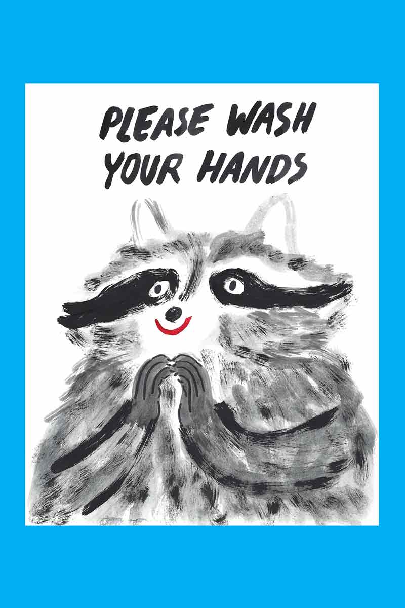 Please Wash Your Hands Raccoon Print